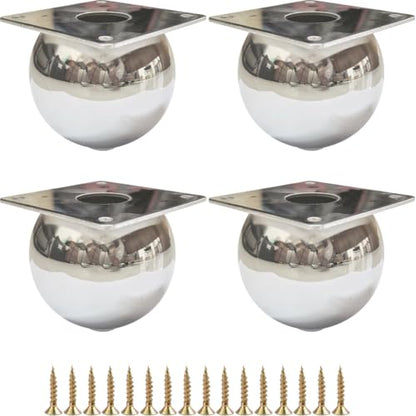 Sliver Furniture Legs Round Metal Bun Feet Heavy-Duty Cabinets/Tables/Chairs/Sofa Feet, with Rubber Base Set of 4 (Sliver) - size: Sliver