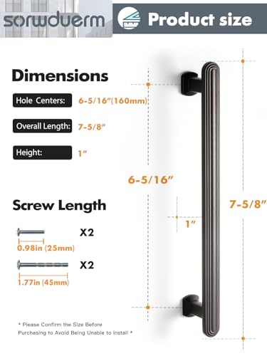 SORWDUREM 5 Pack 6.3 Inch(160mm) Black Cabinet Pulls Drawer Pulls Kitchen Hardware Cupboard Kitchen Hardware Cabinet Handles - color: Black, size: 6.3"(160mm) Hole Center