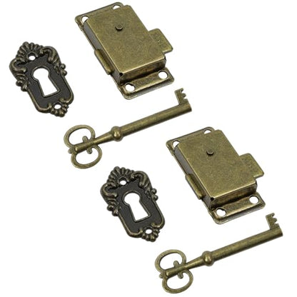 Antique Cabinet Lock, Bronze, 2.09x1.06 Inch, 2 Sets - color: Bronze B, style: Rectangular