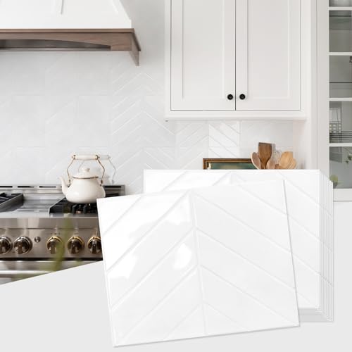 STICKGOO Herringbone Peel and Stick Backsplash, Pure White, 10 Sheets - color: Pure White, size: Pack of 10