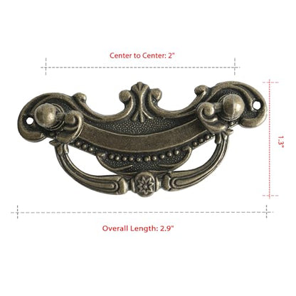 8 Pack Antique Bronze Baroque Style Drop Bail Drawer Pulls, 2" Hole Center