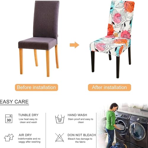 Stretch Chair Covers Slipcovers Set of 4 Printed Stretchable Dining Chair Slipcover Washable Removable for Kitchen,Hotel,Restaurant - color: Fanhua, size: 4