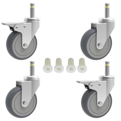 RILIDRI 3-Inch Swivel Stem Caster, 7/16-Inch Stem Diameter Rubber Wheel, Heavy Duty TPR Replacement Wheels for Rubbermaid Mop Bucket Cart Grill Casters - 4 Pack (2 Brakes 2 Swivel) - size: 3 Inch-175LB(2 Dual Brakes)