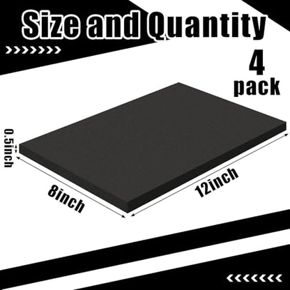 4 Pcs 1/2" Thick Foam Padding Sheet with Adhesive Backing Block - color: Black, size: 0.5 Inch Thick, 12 x 8 Inches