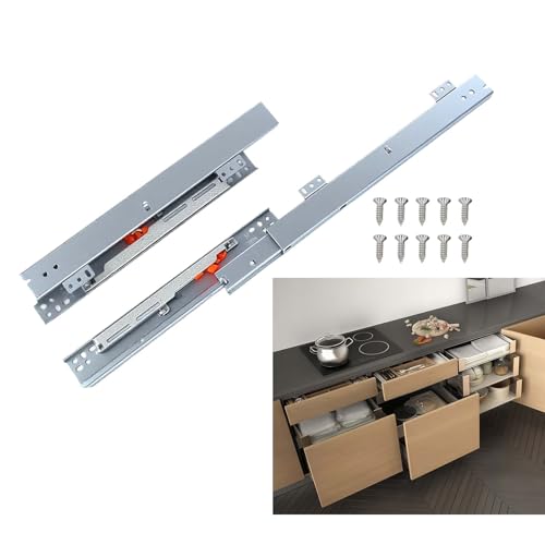 1 Pair 16" Undermount Drawer Slides, Soft Close Bottom Mount Pull Out Shelf Slider Full Extension Invisible Base Mount Drawer Slies for Cabinet Tray Kitchen Pantry Drawer - size: 16 Inch