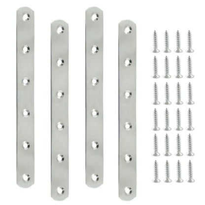 4 Pack 8 Inch Stainless Steel Flat Plate Straight Bracket - size: 8"-200mm-Silver