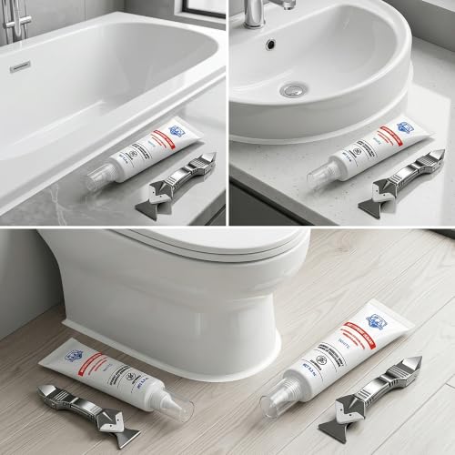 White Silicone Caulk, Waterproof Sealant & Tool Kit, 5.3 Oz