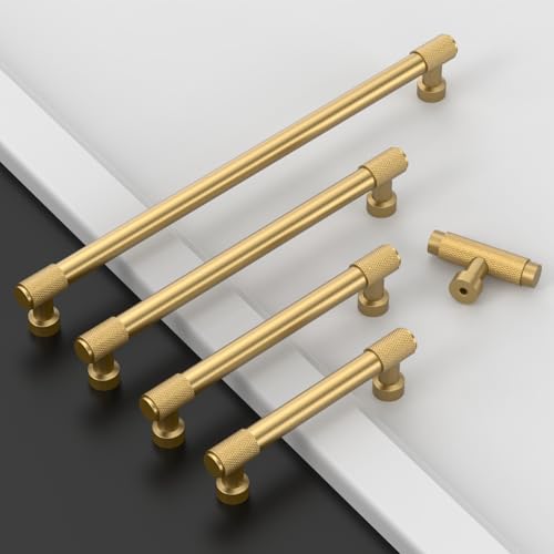 Amerdeco 10 Pack Champagne Bronze Knurled Cabinet Pulls 3-3/4 Inch(96mm) Hole Center Kitchen Cabinet Handles Drawer Pulls Cabinet Hardware ZH034 - color: Champagne Bronze, size: 3.75"/96mm Hole Center