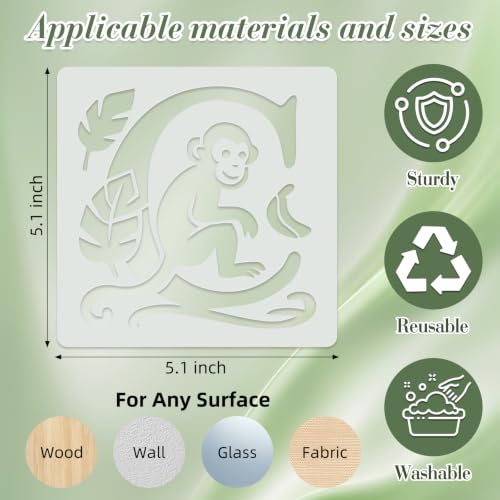 Letter Stencils for Crafts Reusable 36Pcs Number Stencils(5.1X5.1 in) - color: Animal Letter