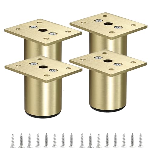 BSTKEY 4Pcs 2 Inch Aluminum Alloy Furniture Cabinet Legs - Adjustable Replacement Legs for Furniture Cabinet Foot Legs Sofa Bed Desk Table Feet Support, Gold - size: 2 Inch