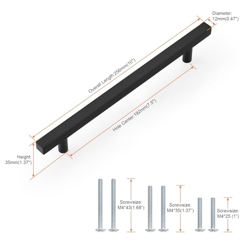 Probrico Matte Black Cabinet Handles & Pulls 7.5" CC Square 5 Pack - color: Black, size: Hole Center: 192mm(7.5inch)