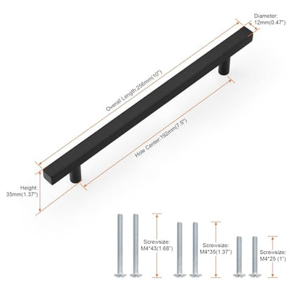 Probrico Matte Black Cabinet Handles & Pulls 7.5" CC Square 5 Pack - color: Black, size: Hole Center: 192mm(7.5inch)