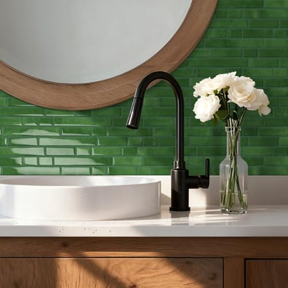 Peel and Stick Backsplash 3D Self Adhesive Wall Tile Green 10 Sheet - color: Olive Green