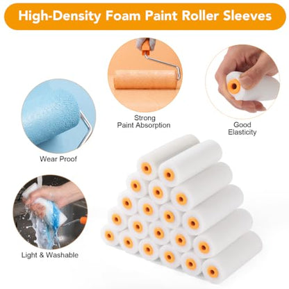 Foam Paint Roller Covers 4 Inch x 3/8 Inch Nap 20 Pack