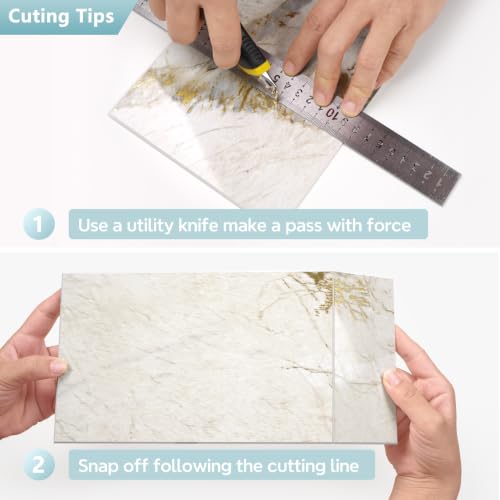 Vamos Tile Peel & Stick Backsplash on Subway Tile,22-Pack 6''x12'',Glossy - color: Gold Veining Pandora Marble with White Grout