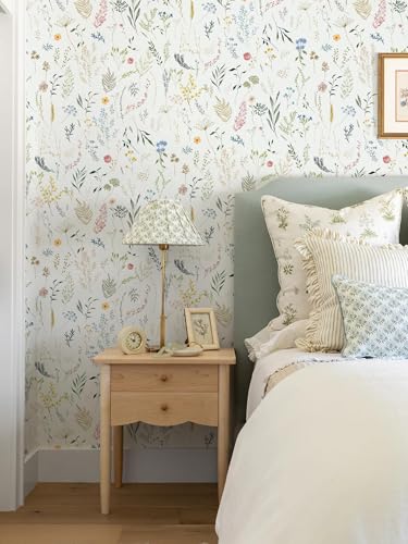 Dimoon 787"x16.1" Floral Peel and Stick Wallpaper Beige Contact Paper Thicken Wallpaper Delicate Flower Waterproof Green Leaf White Self Adhesive Removable Wall Paper Shelf Liner Decal Vinyl Roll - color: Beige-Smooth, size: 16.1" x 787"