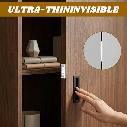 12 Pack Magnetic Cabinet Door Catches with Adhesive and Screw Option, Stainless Steel Drawer Magnets for Kitchen, Bathroom & RV, (8 Short and 4 Long)