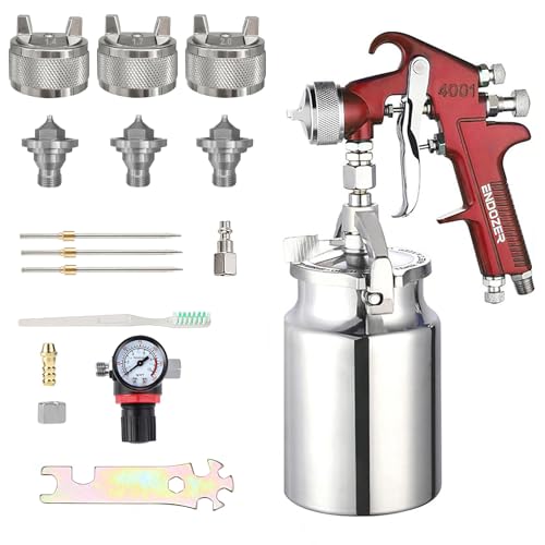 ENDOZER Professional Siphon Feed Spray Gun for Paint, Red Handle, 34 oz -1.4 1.7 2.0mm Nozzle for a Variety of Low Viscosity Paints（Red） - color: Blue-1.4/1.7/2.0