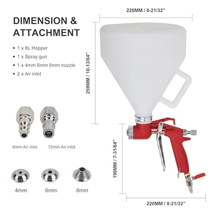 1.45 Gallon Air Texture Gun, Drywall Texture Sprayer with 3 Nozzle 4.0mm, 6.0mm, 8.0mm, Air Hopper Spray Gun with 8mm and 12mm Air Inlet