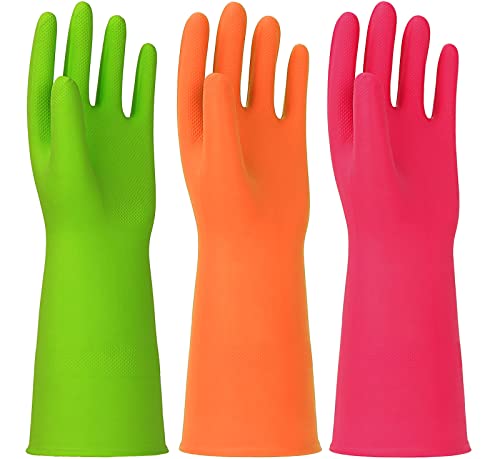 Latex Free Nitrile Cleaning Gloves, Medium, 3 Pairs - color: Green+orange+red, size: Medium