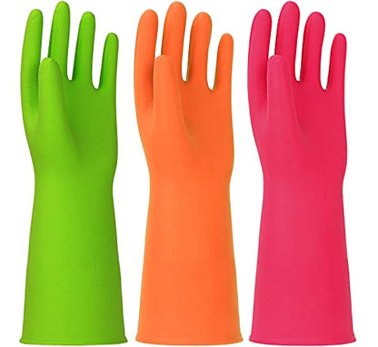 Latex Free Nitrile Cleaning Gloves, Medium, 3 Pairs - color: Green+orange+red, size: Medium