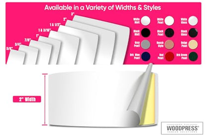 2" Matt White Peel & Stick Melamine Edge Banding, 25 ft - size: 2 inch