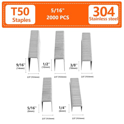 5/16 Inch Length Heavy Duty T50 Staples 304 Stainless Steel 2000 Pcs - size: 5/16 Inch 2000-Count