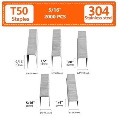 5/16 Inch Length Heavy Duty T50 Staples 304 Stainless Steel 2000 Pcs - size: 5/16 Inch 2000-Count