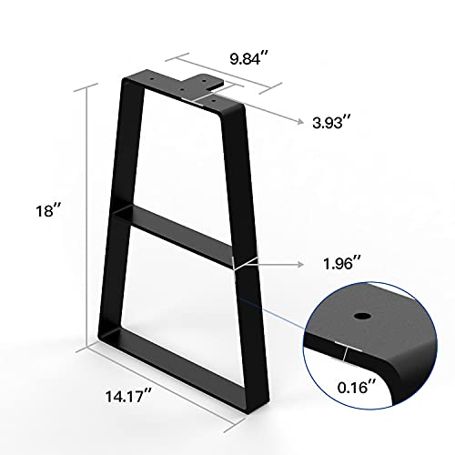 Orgerphy 18” Black Trapezoid Metal Bench Legs (2PCS) | Heavy duty Furniture legs for Bench| Metal Table Legs| with Screws and 4pcs Rubber Floor Protectors | Mid Century Modern Desk Legs Furniture Legs - size: 18 Inch