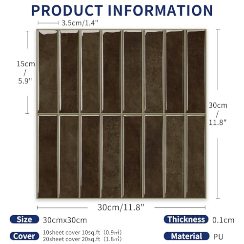 MORCART 10PCS 11.8"x11.8" Peel and Stick Backsplash, Dark Brown - color: Dark Brown