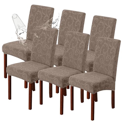 Waterproof Dining Room Chair Covers, Stretch Parsons Chair Slipcovers - color: Flower Pattern-taupe, size: Regular-6 Pack