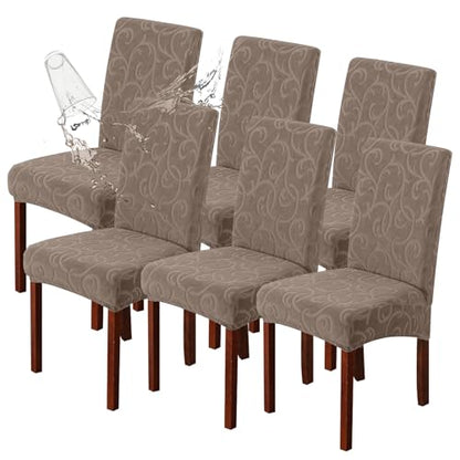 Waterproof Dining Room Chair Covers, Stretch Parsons Chair Slipcovers - color: Flower Pattern-taupe, size: Regular-6 Pack