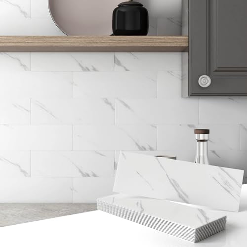 VAOVI Peel and Stick Marble Subway Backsplash Tiles Matte 16pcs White - color: Calaeatta