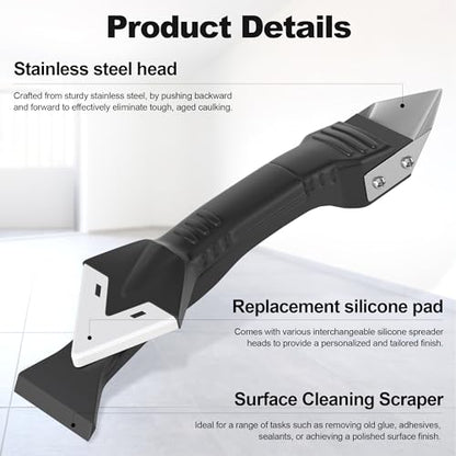 Caulking Tool Silicone Caulking Tools 3 in 1, Caulk Remover Tool, Sealant Finishing Tool Grout Remove Scraper, Caulk Remover Glass Glue Angle Scraper for Kitchen Bathroom Floor Window Sink