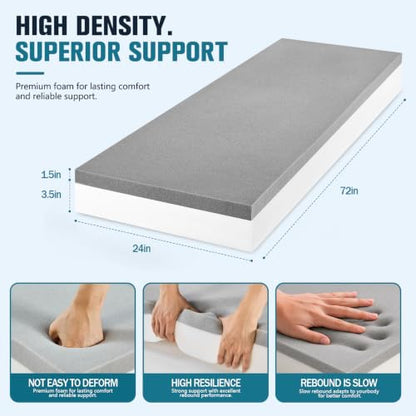 JOYWOO Thick Memory Foam Padding 72"x24"x5", Sofa Cushion & Chair Support Pad, Cut to Size Replacement for Thin Padding & DIY - size: 72x24x5"