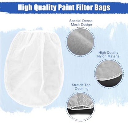 Paint Strainer Bag, 1 Gallon Paint Filter Strainer with Elastic Drawstring, Nylon Mesh Filter White Fine Mesh Bag for Paint Gardening, 10 Pack