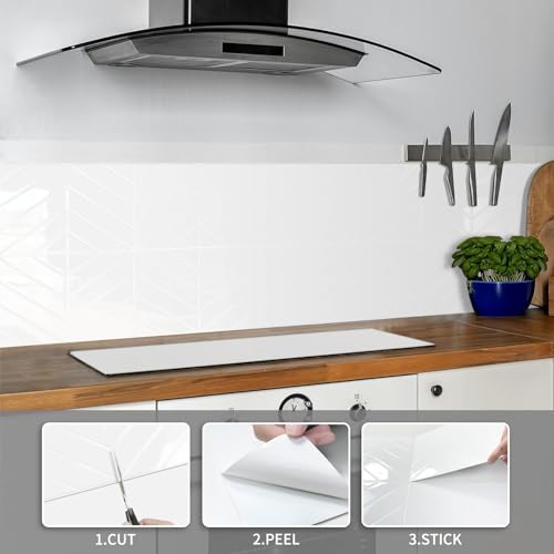 10-Sheet Herringbone Peel and Stick Backsplash Tiles, White - color: White