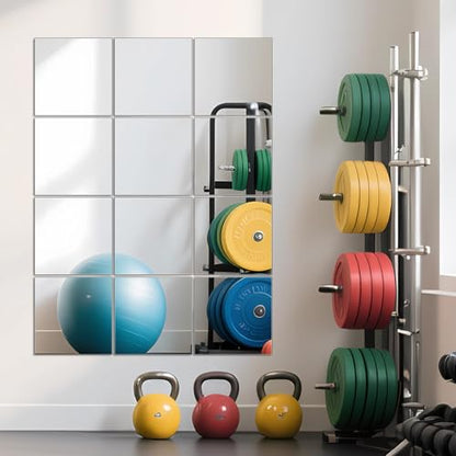 Home Gym Mirror Tiles, 10" x 10" x 12PCS Wall Mirror Tiles Frameless Glass - size: 10"x10"-12pcs