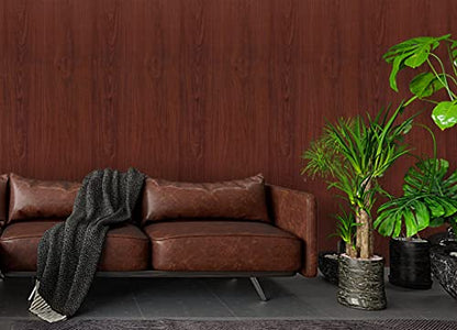 CiCiwind Contact Paper Wood Grain Wallpaper Red Brown Wall Paper Peel and Stick Removable Self Adhesive Thicken Textured Decoral Cabinets Drawer Countertop Waterproof Easy to Clean 78.7”x17.7” - size: 17.7" x 78.7"