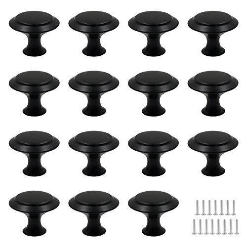 Biaungdo 15 Pack 1Inch Flat Black Kitchen Cabinet Knobs Drawer Dresser Handles Knobs, Round Drawer Handles