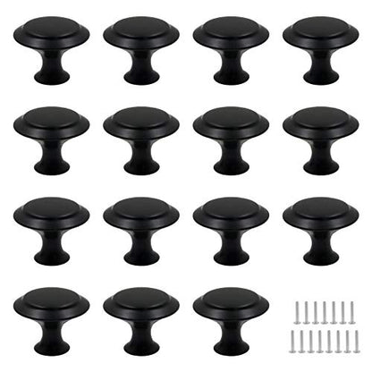 Biaungdo 15 Pack 1Inch Flat Black Kitchen Cabinet Knobs Drawer Dresser Handles Knobs, Round Drawer Handles
