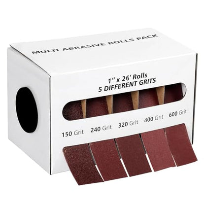 Emery Cloth Roll, 5 Grits 1'' x 26' Sand Paper Roll with Dispenser, 150 240 320 400 600 Grit Sandpaper Assortment, Wet Sanding Paper for Metal Automotive Furniture Wood - style: 5rolls 8m