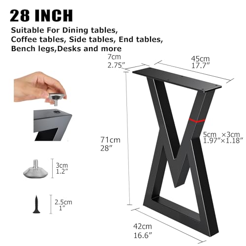 28 Inch Metal Desk Table Legs, Heavy Duty Industrial Style Dinning Table Leg, DIY Furniture Feets with Adjustment Feet Pads, Black - size: 28 '' V Shape