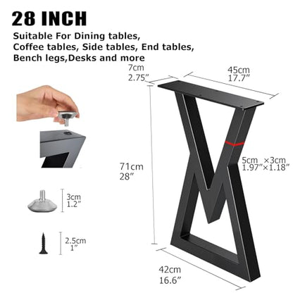 28 Inch Metal Desk Table Legs, Heavy Duty Industrial Style Dinning Table Leg, DIY Furniture Feets with Adjustment Feet Pads, Black - size: 28 '' V Shape