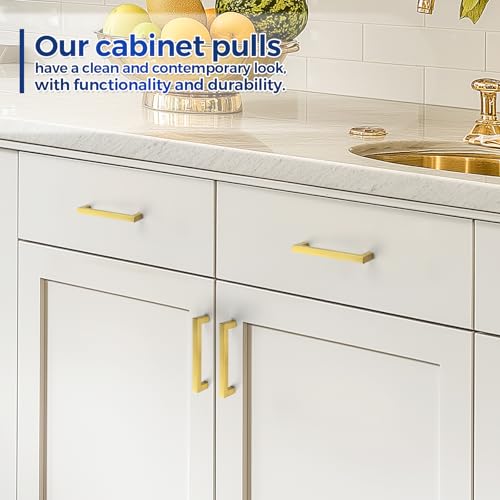 JOY DECOR Gold Cabinet Handles Square Cabinet Pulls, 5 Inch CC, 10 Pack - size: 5 Inch Hole Center