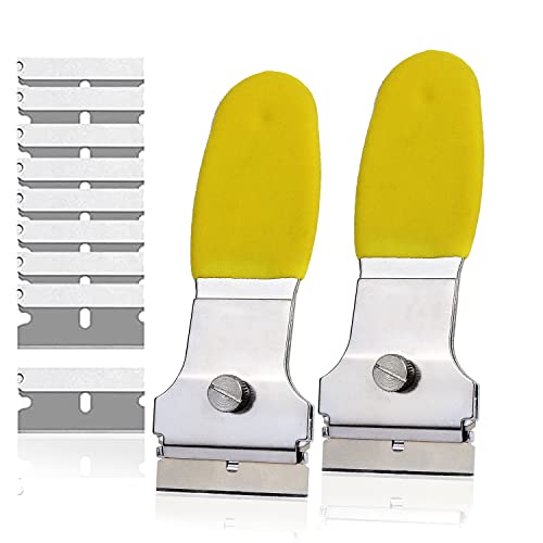Multi-Purpose Scraper Tool 2 Pack – Metal Razor Blade Scraper Set with 10 Extra Blades, Non Scratch Scraper for Glass Stove Top, Paint Removal, Caulk Remover, Sticker Decal Adhesive Spealloy - size: Small