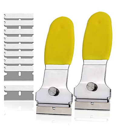 Multi-Purpose Scraper Tool 2 Pack – Metal Razor Blade Scraper Set with 10 Extra Blades, Non Scratch Scraper for Glass Stove Top, Paint Removal, Caulk Remover, Sticker Decal Adhesive Spealloy - size: Small