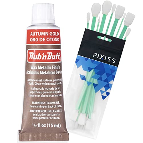 Rub n Buff Wax Metallic Autumn Gold, Rub and Buff Finish, 0.5-Fluid Ounce, Pixiss Blending and Application Tools for Applying Metallic Wax Paint - color: Autumn Gold