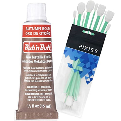 Rub n Buff Wax Metallic Autumn Gold, Rub and Buff Finish, 0.5-Fluid Ounce, Pixiss Blending and Application Tools for Applying Metallic Wax Paint - color: Autumn Gold