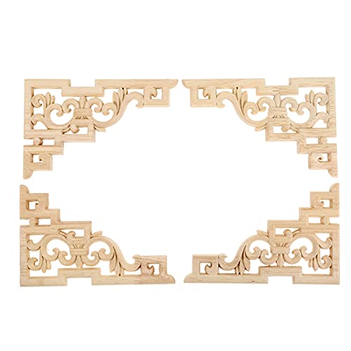 4Pcs Wood Carved Appliques Corner Wooden Carving Onlay Decal for Furniture
